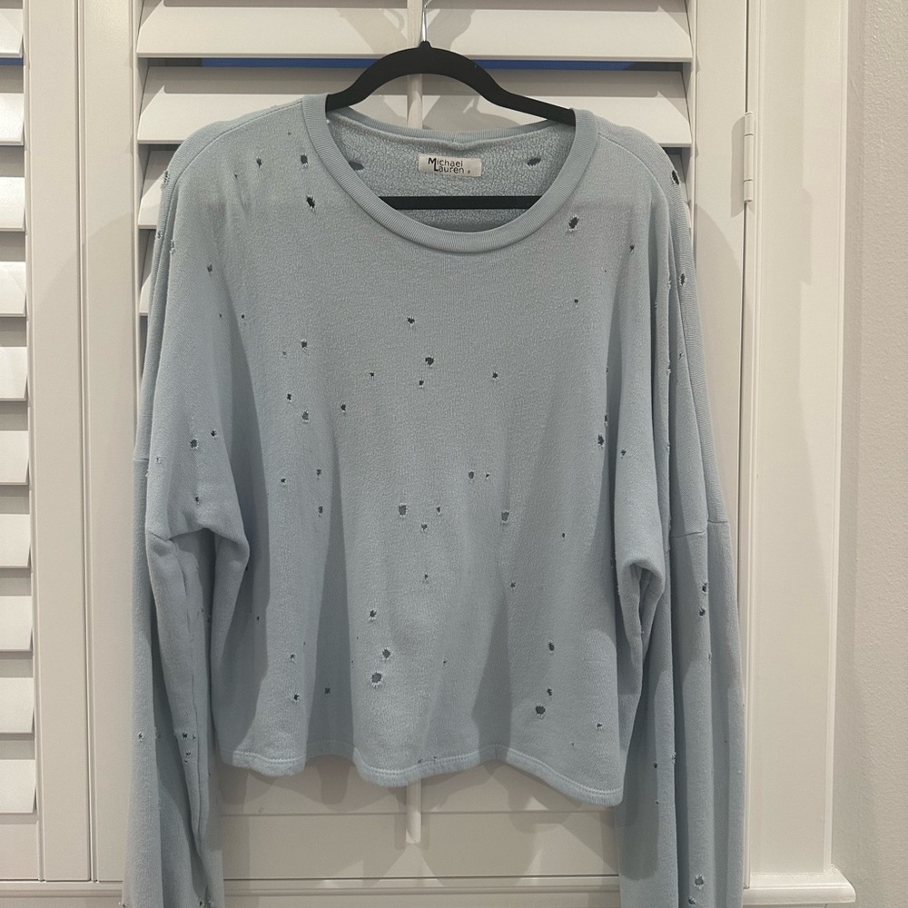 Michael Lauren Sky Blue Distressed Sweatshirt